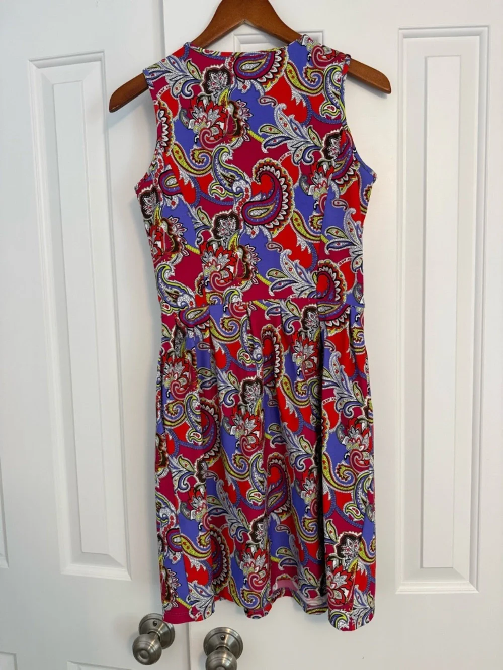 Jude Connally Pink Orange Paisley Floral Print Knit Fit Flare Mini Dress Small - Picture 5 of 10